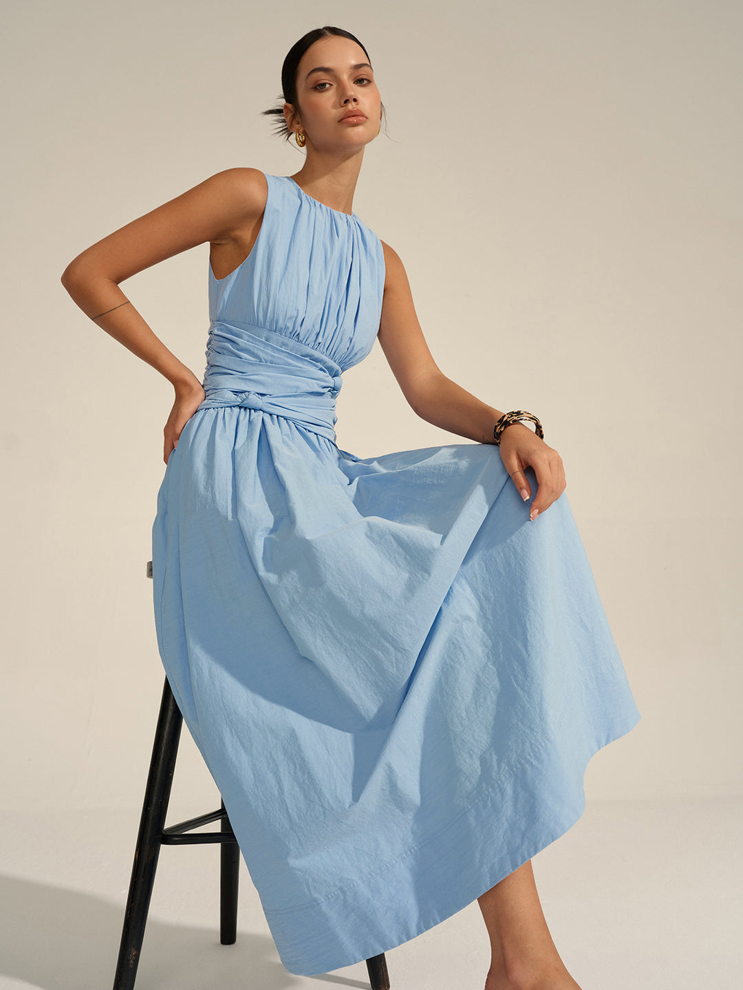 Ruched waist maxi dress - Blue - S