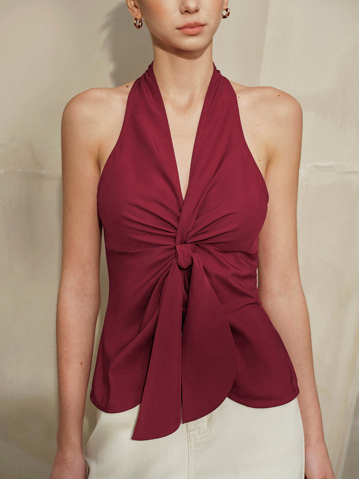 Halter Neck Knotted Front Top | COMMENSE