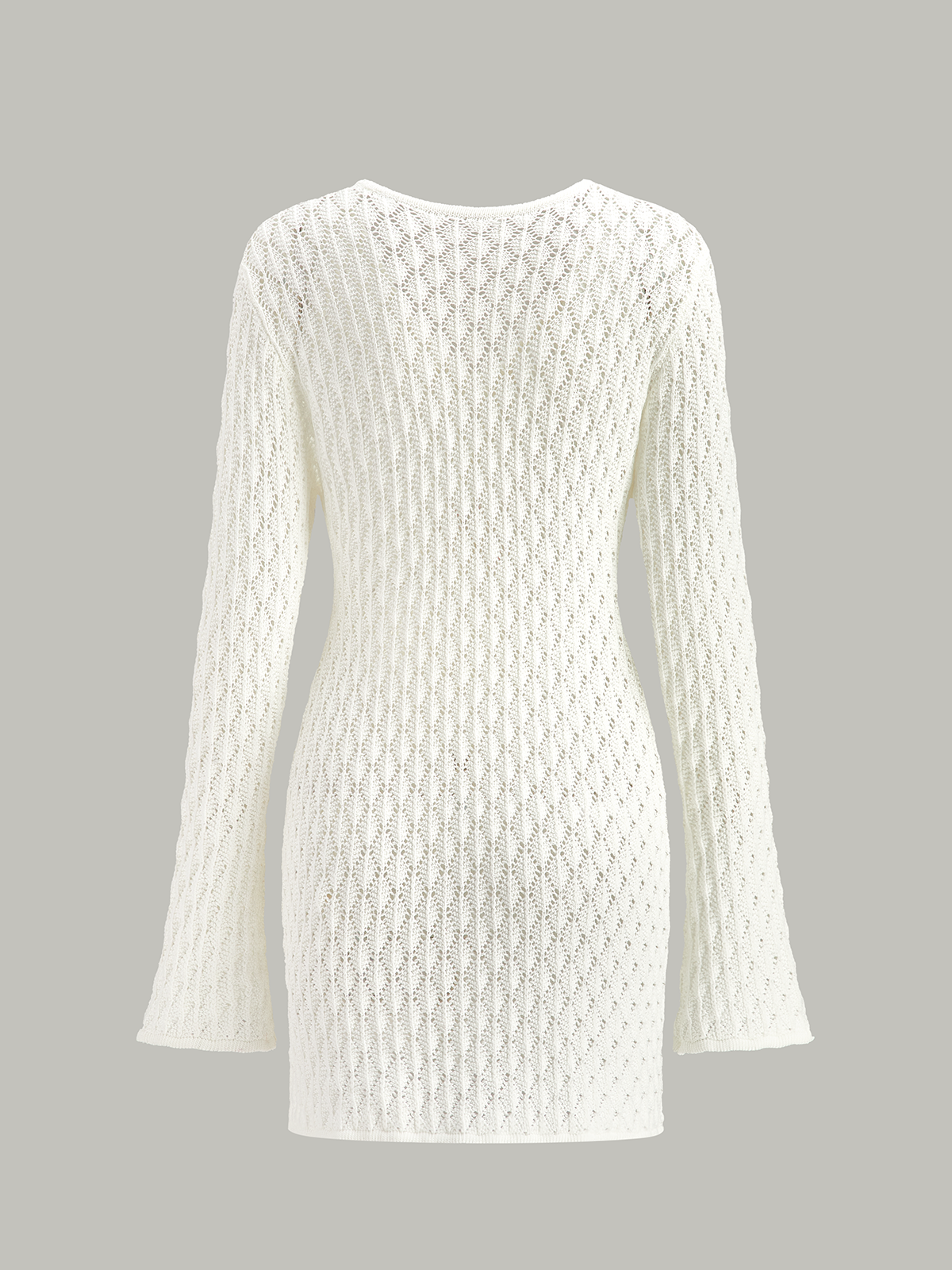 sheer sweater dress Women's Blue Knitted Semi-Sheer Midi Sweater Dress, Long Sleeve, Suitable For Vacation Beach Summer