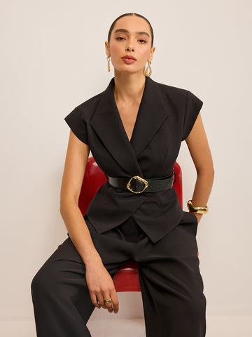 Button-Front Peplum Vest