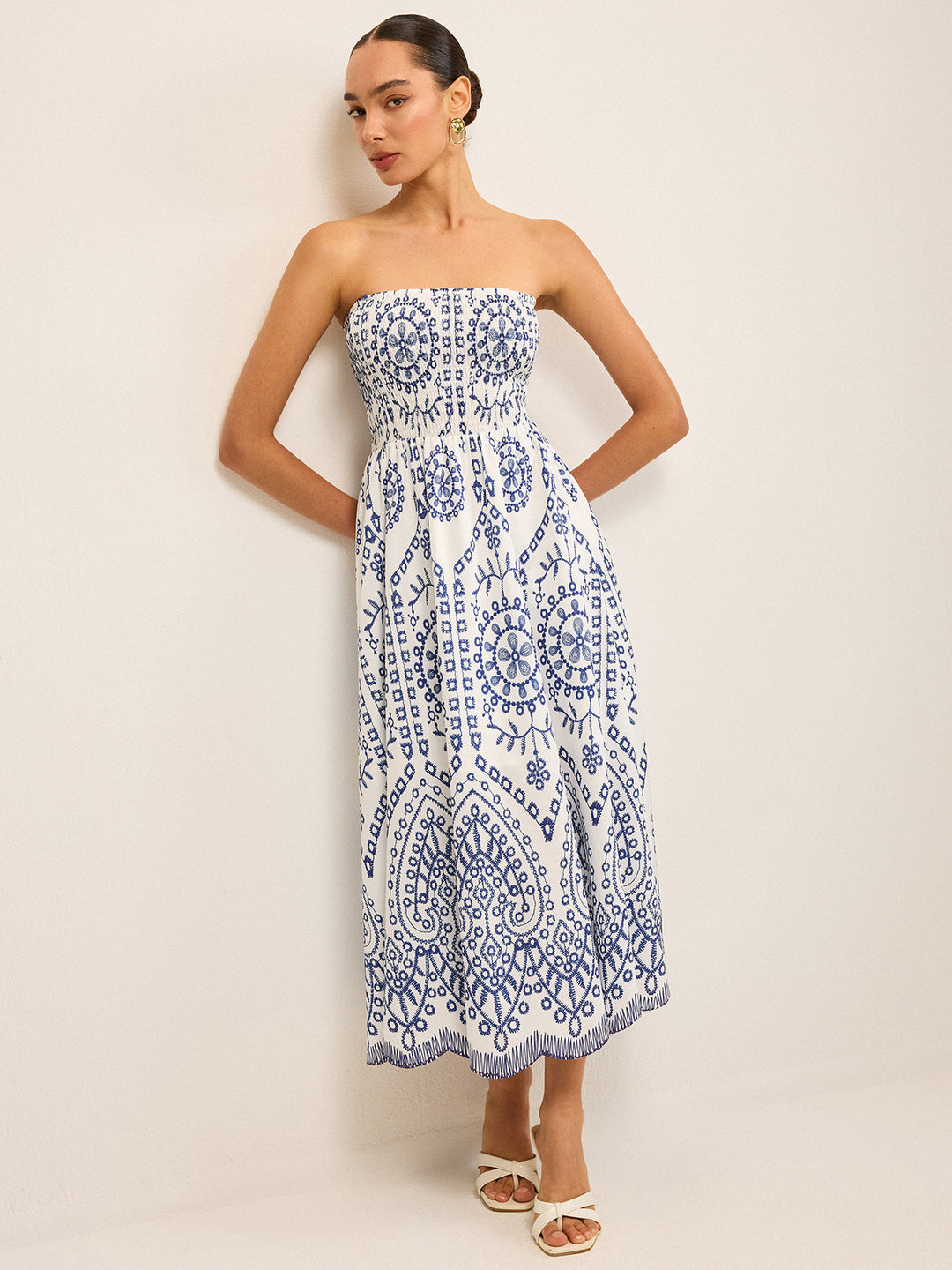 strapless boho maxi dress Women's Boho Strapless Maxi Dress Comfortable Sleeveless Off Shoulder  Smocked Tiered Beach Vacation Wedding Guest Modest Going Out Long Sundress  for