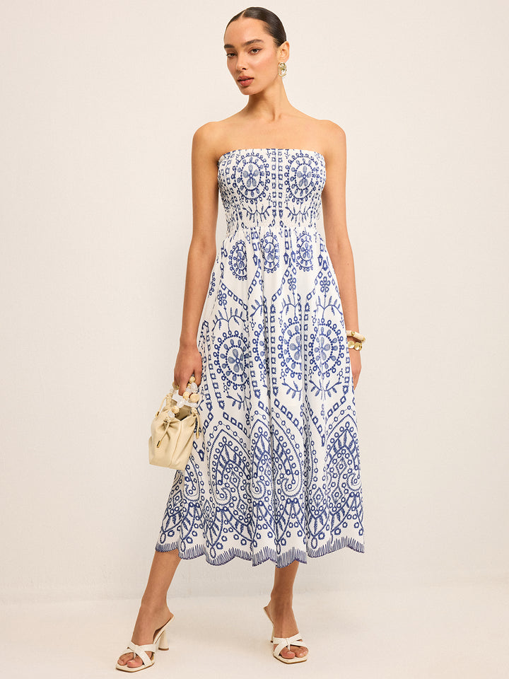 Strapless boho maxi dress - Blue