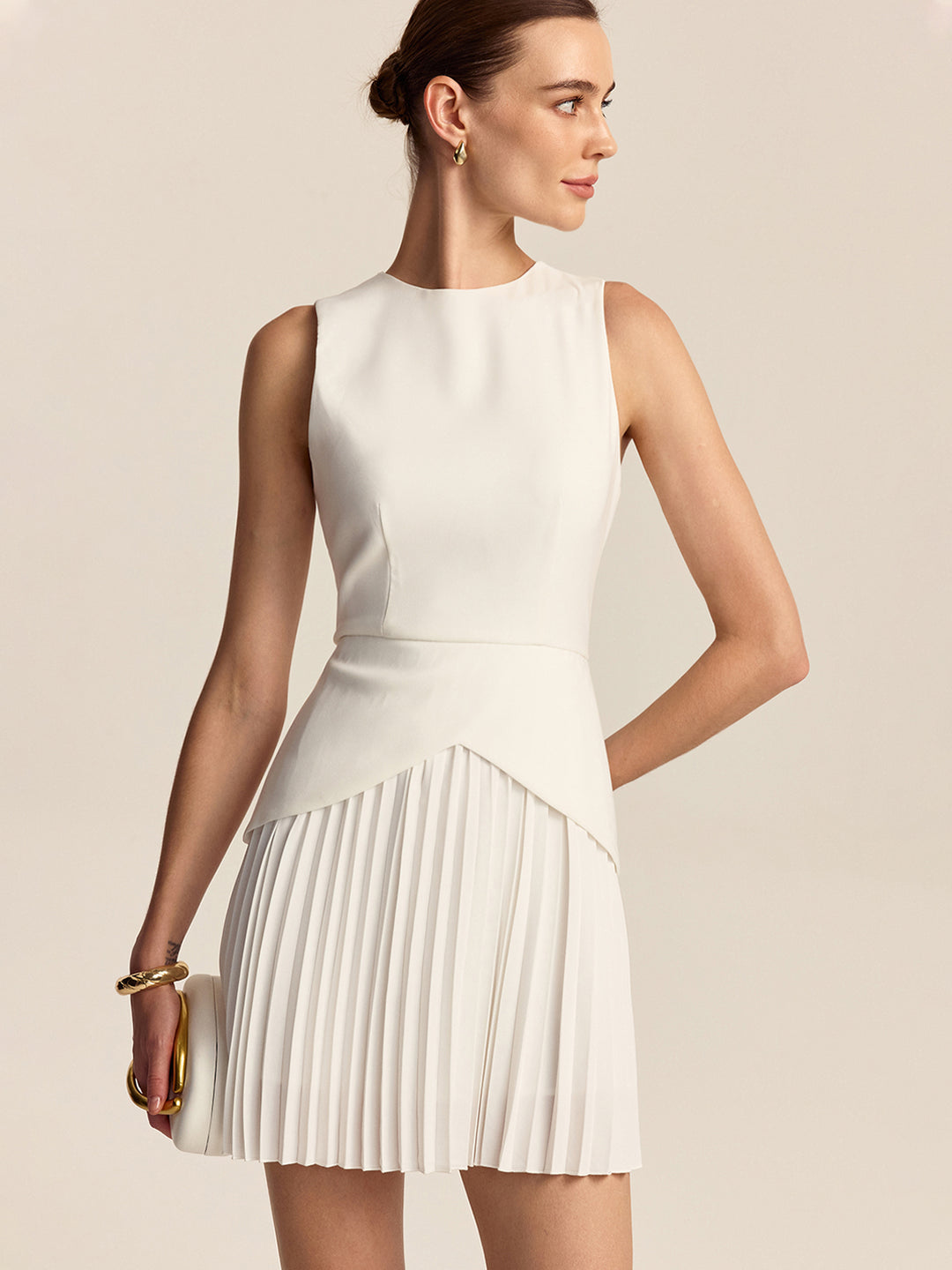 Pleated hem mini dress - Dark Brown - L Pleated hem mini dress - Dark Brown - L