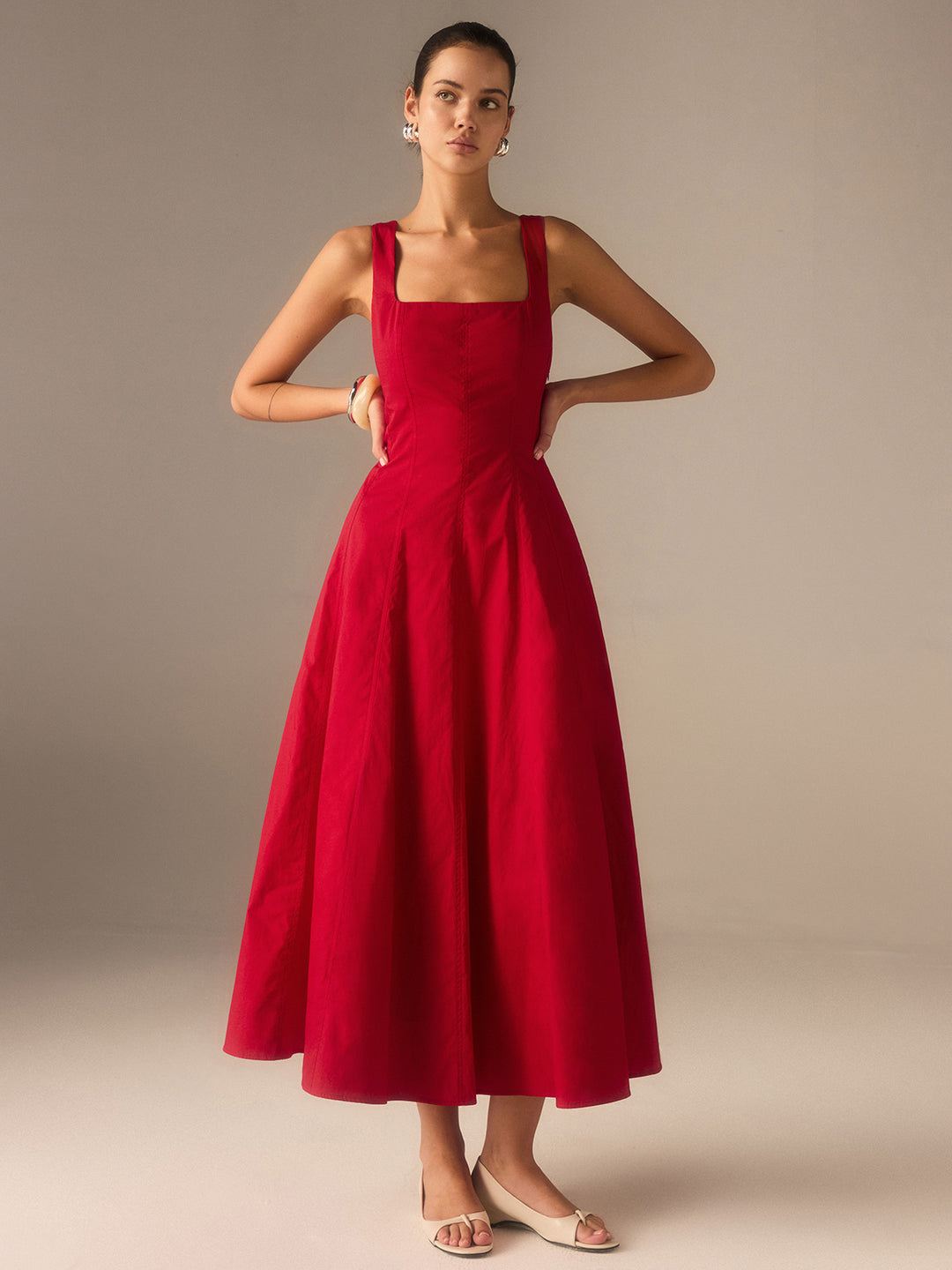 ワンピース Back Lace-Up Cotton Long Dress S Cotton Maxi Dress with Lace-Up Back | COMMENSE