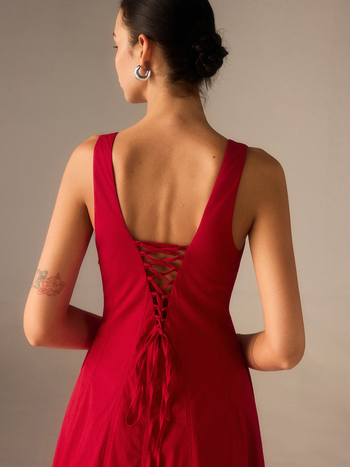 ワンピース Back Lace-Up Cotton Long Dress S Cotton Maxi Dress with Lace-Up Back | COMMENSE