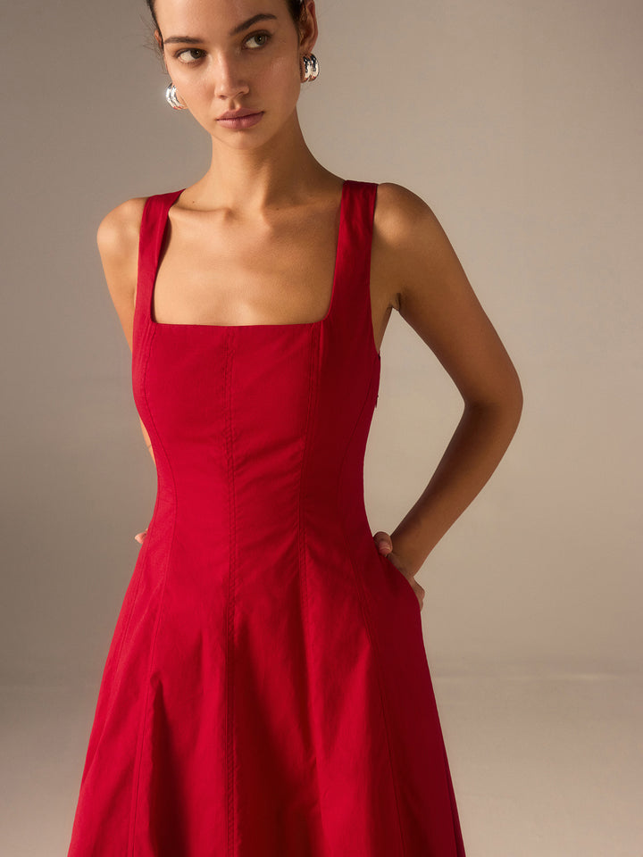 Cotton Maxi Dress with Lace-Up Back | COMMENSE