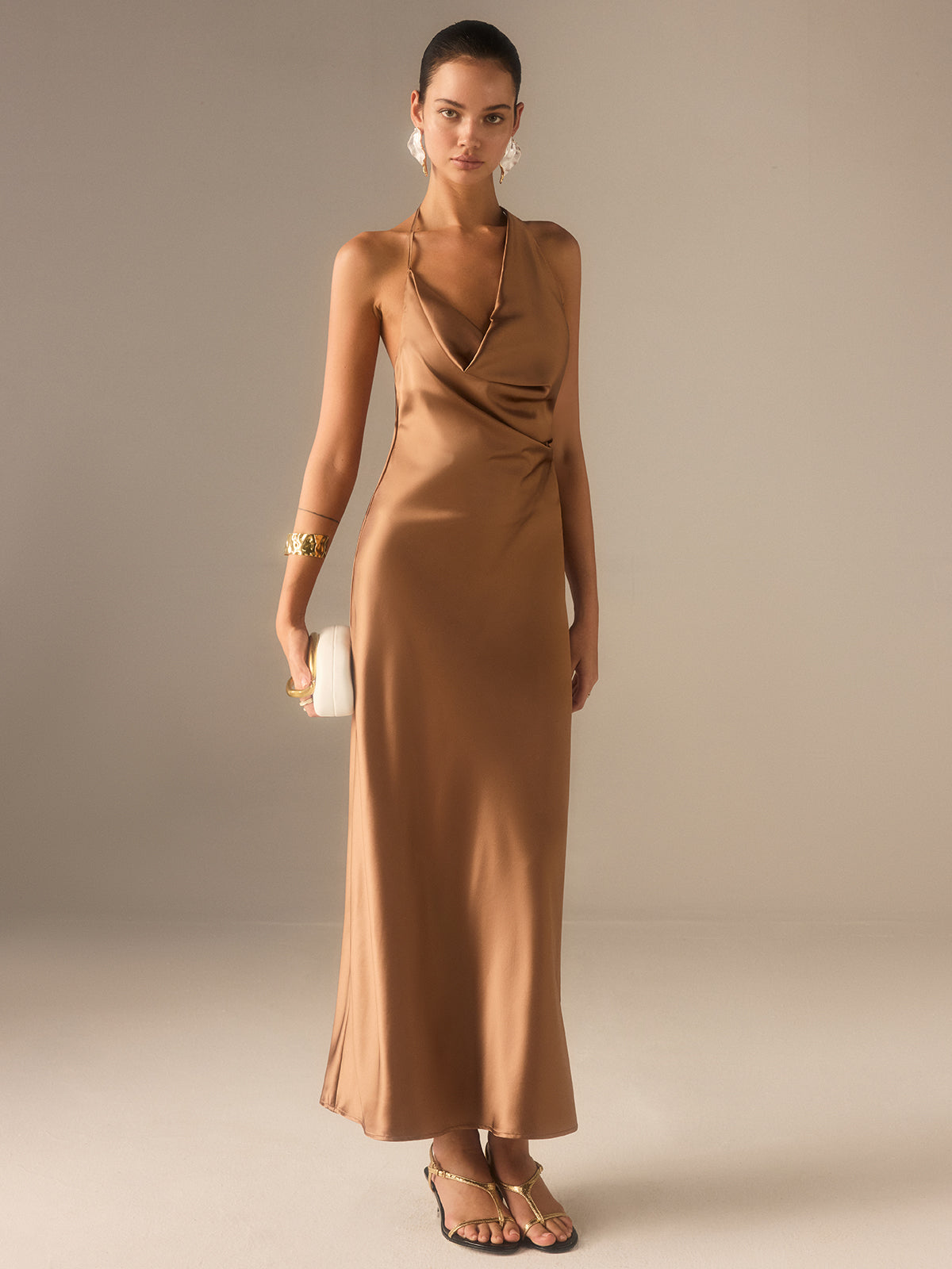 Satin Halter-Neck Backless Maxi Dress | COMMENSE Satin Halter-Neck Backless Maxi Dress | COMMENSE
