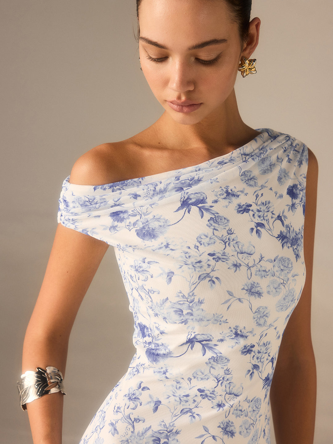 Floral Asymmetrical Drop Shoulder Maxi Dress | COMMENSE