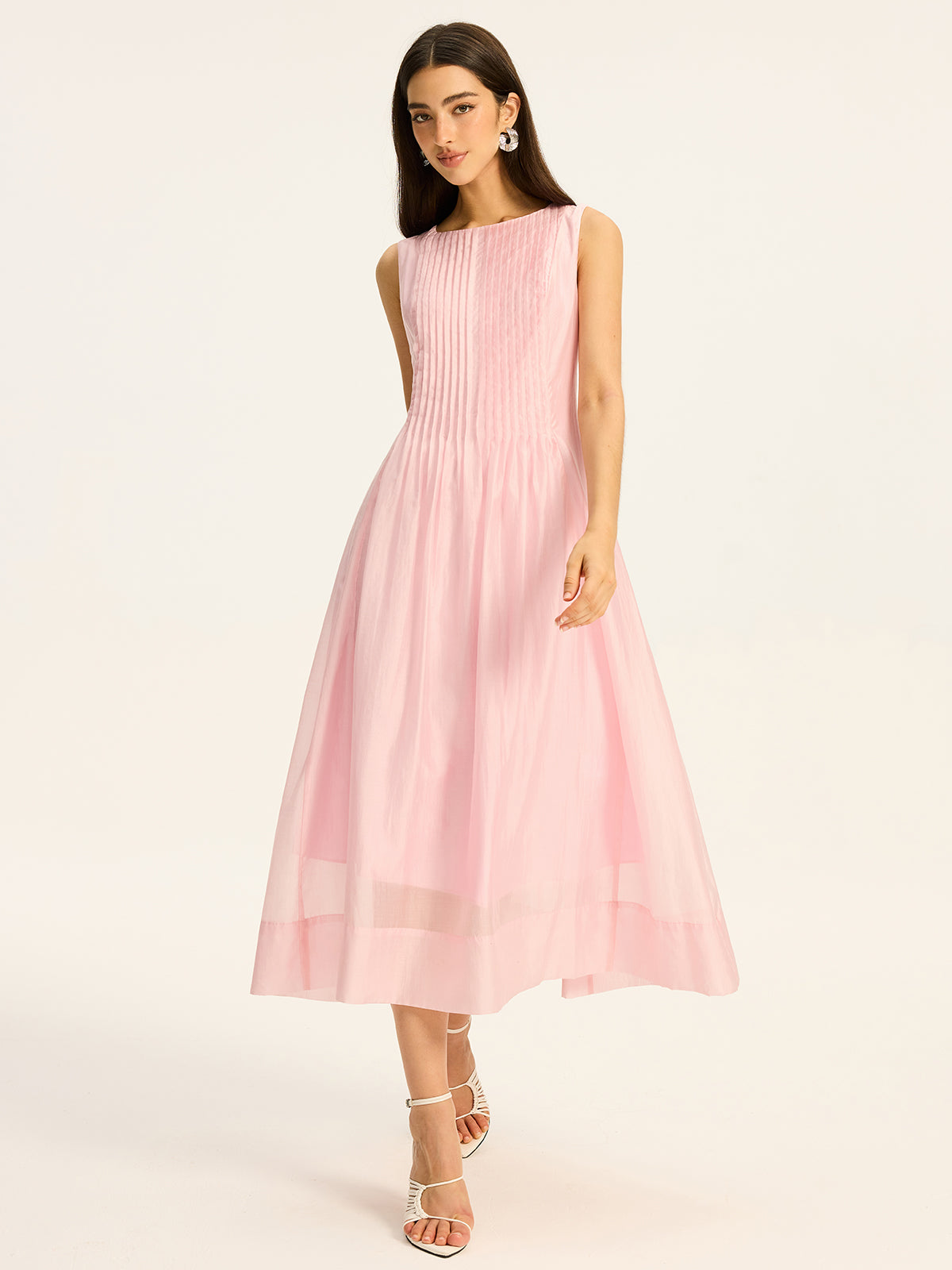 Commense | Cotton & Linen Pleated Cutout Long Dress