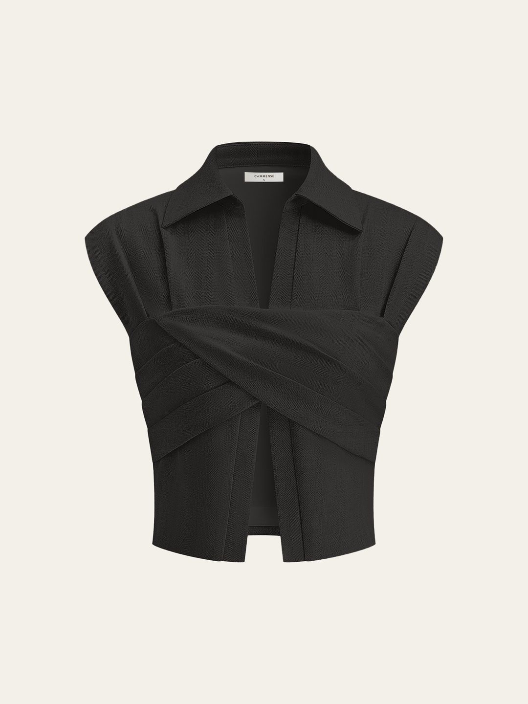Linen Blend Cropped Blouse with Cross Wrap Detail – COMMENSE