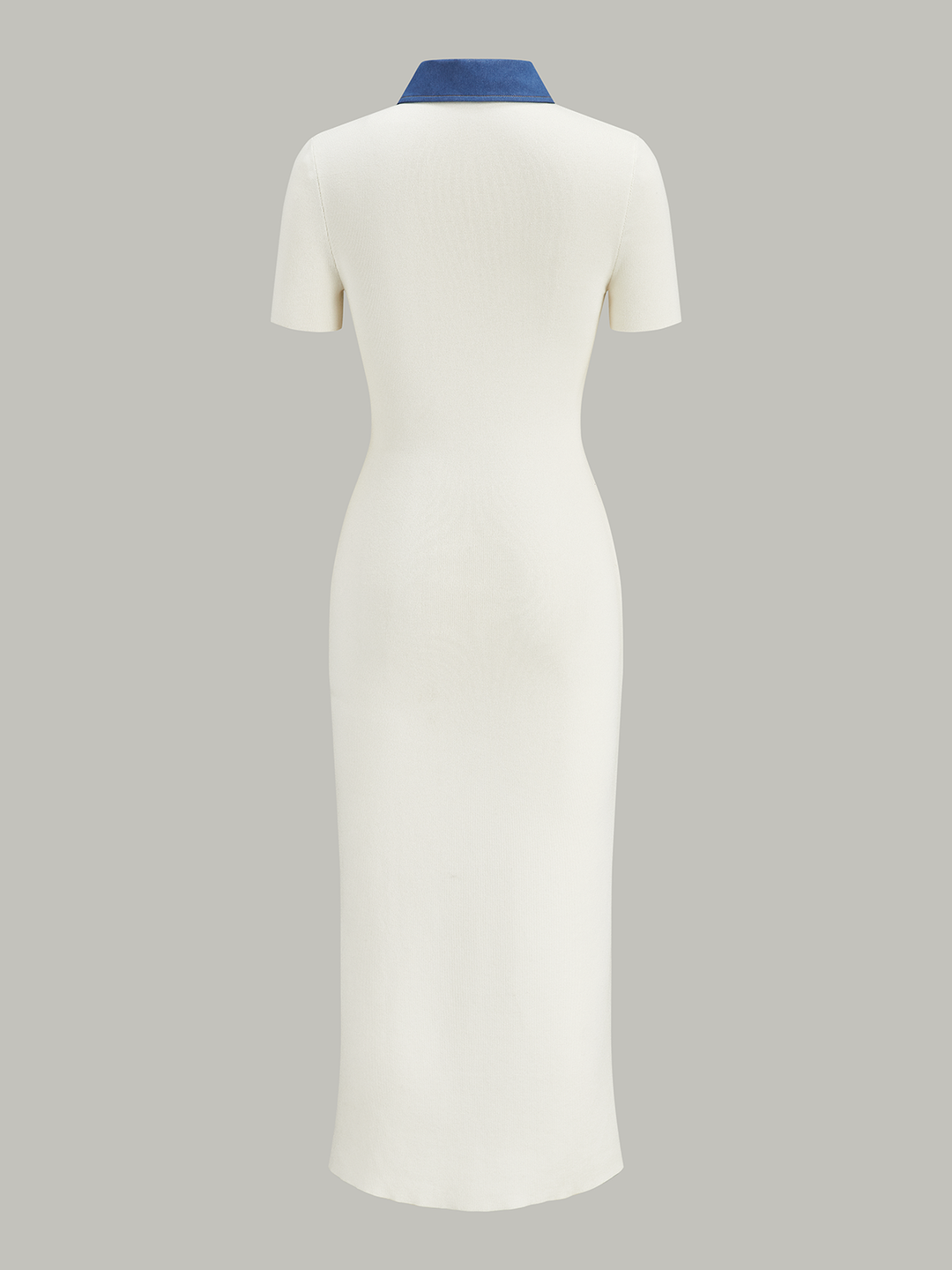 Denim-Collar Buttoned Polo Knit Midi Dress | COMMENSE
