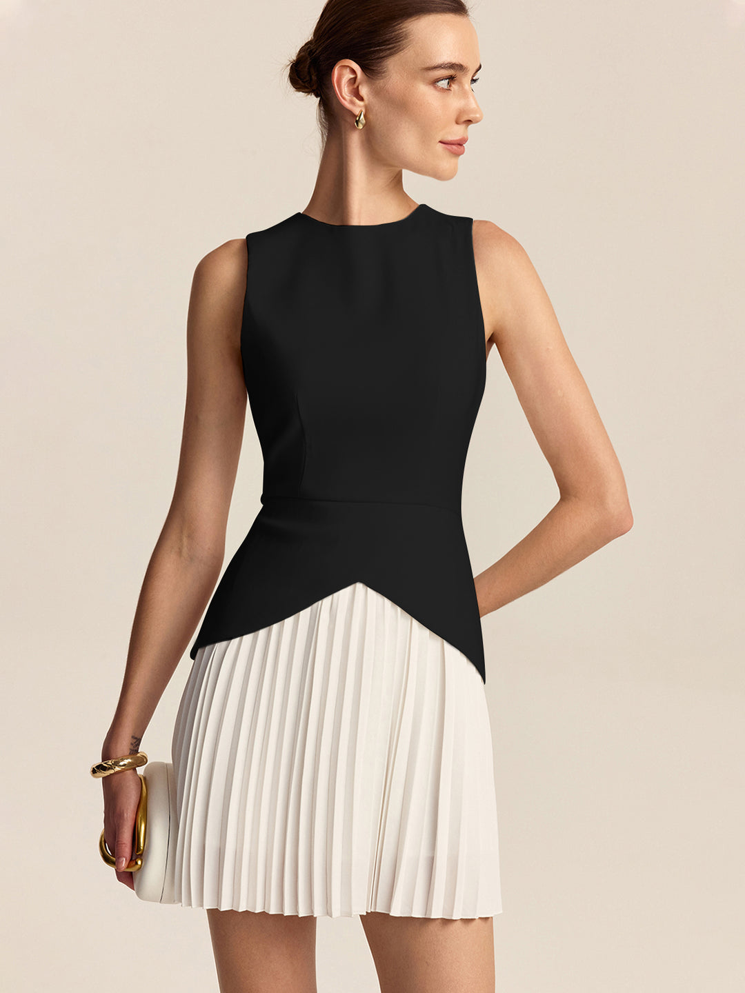 black and white pleated dress Pleated Hem Mini Dress