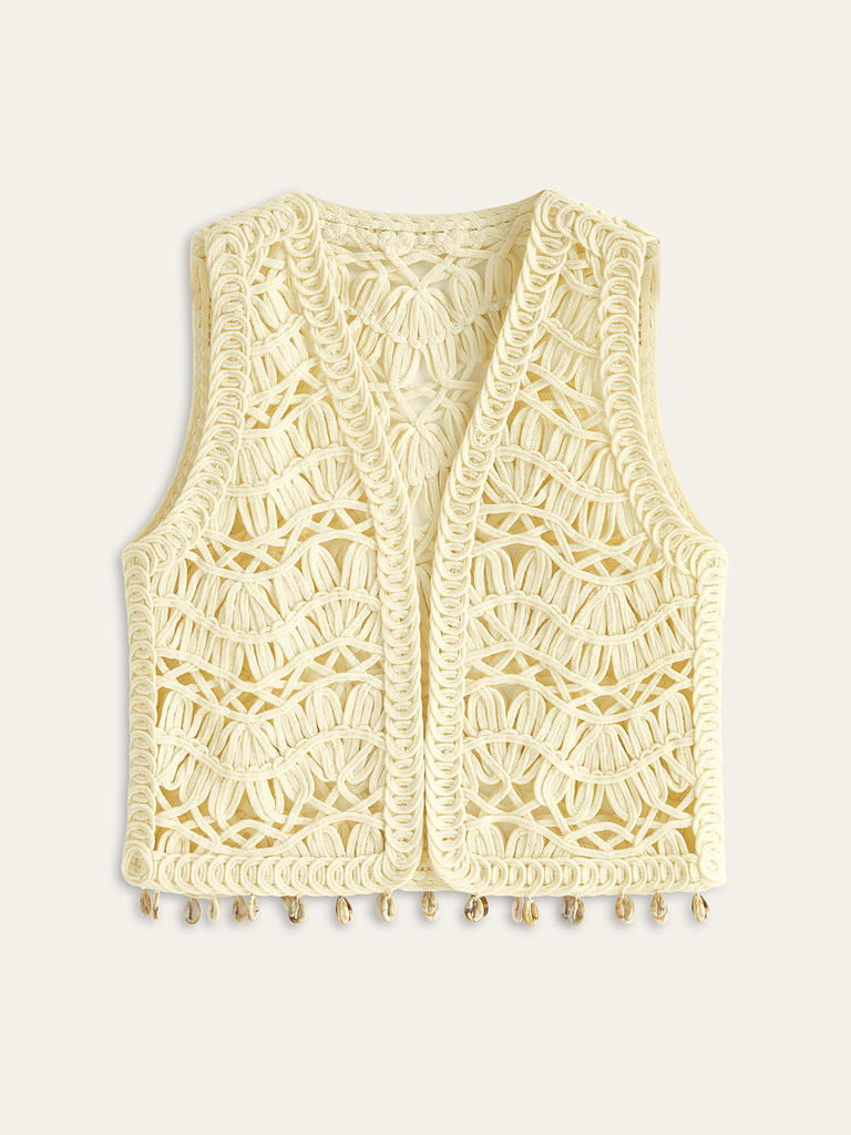 Shell Embellished Crochet Vest – COMMENSE