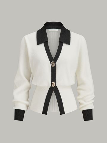 Contrast Trim Geometric Button Down Cardigan