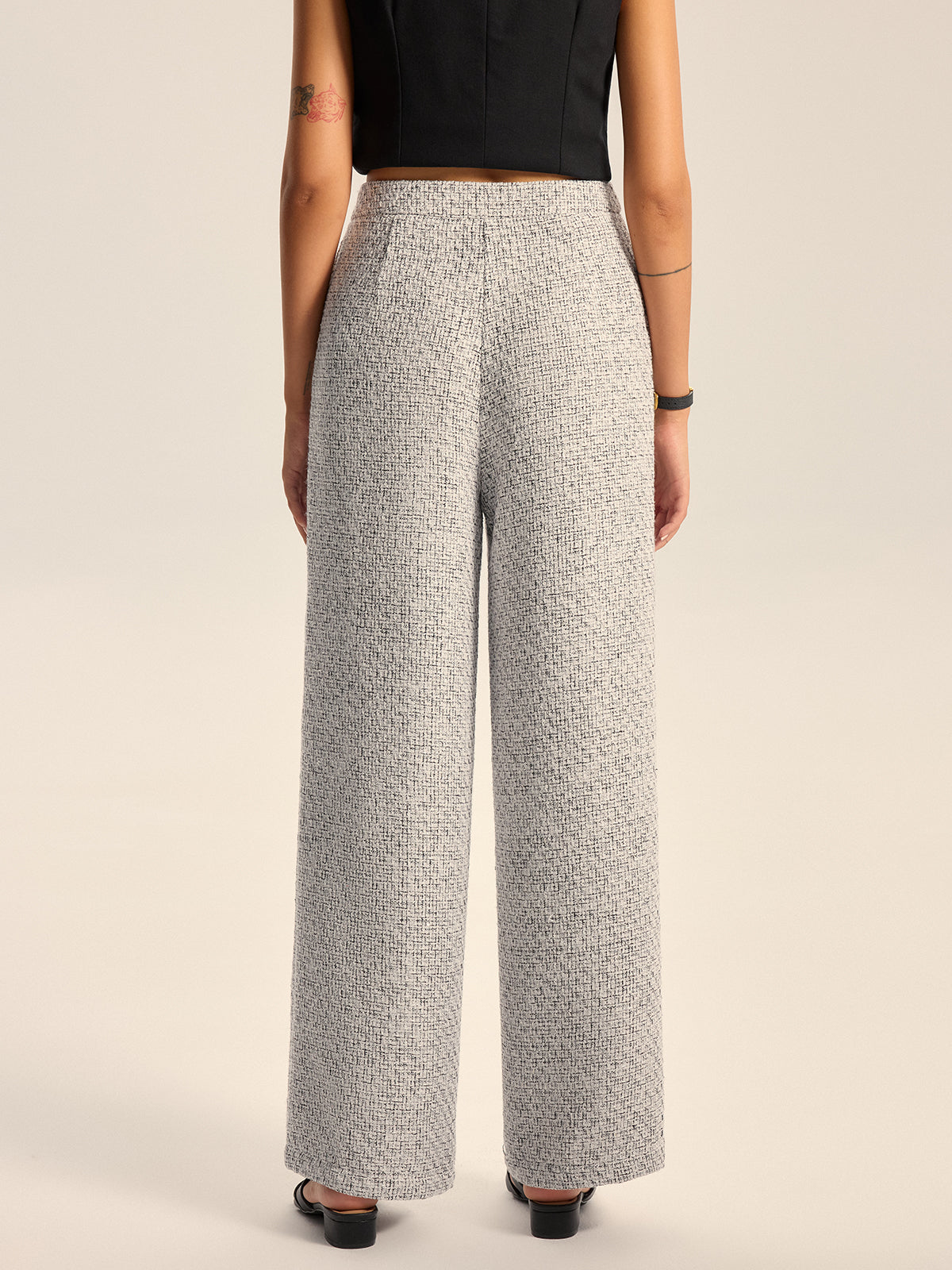 Textured Tweed Wide-Leg Pants – COMMENSE