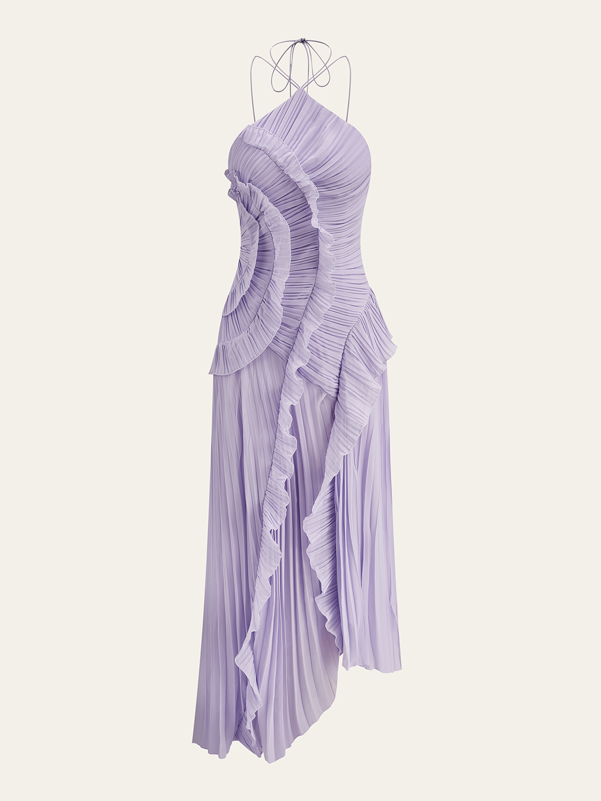 Chiffon Pleated Ruffle Halter Neck Maxi Dress Chiffon Pleated Ruffle Halter Neck Maxi Dress