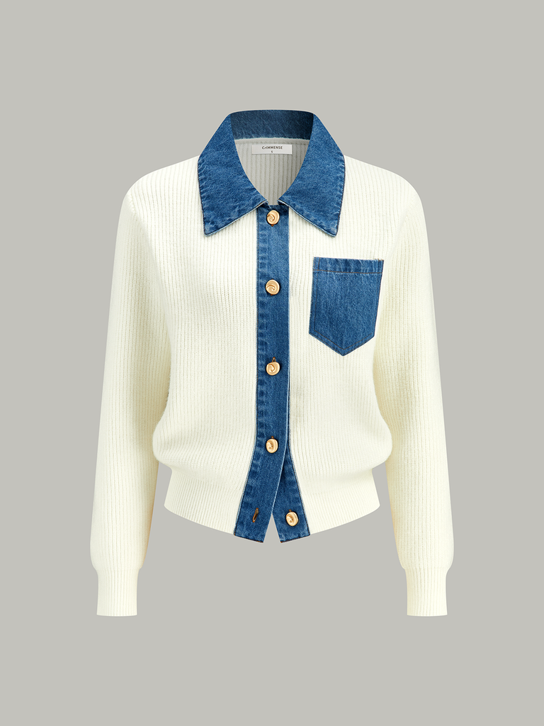 Denim Trim Button Knit Cardigan | COMMENSE