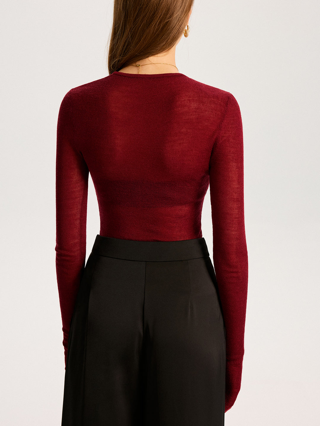 Semi-Sheer Wool-Blend Long Sleeve Knit Top | COMMENSE