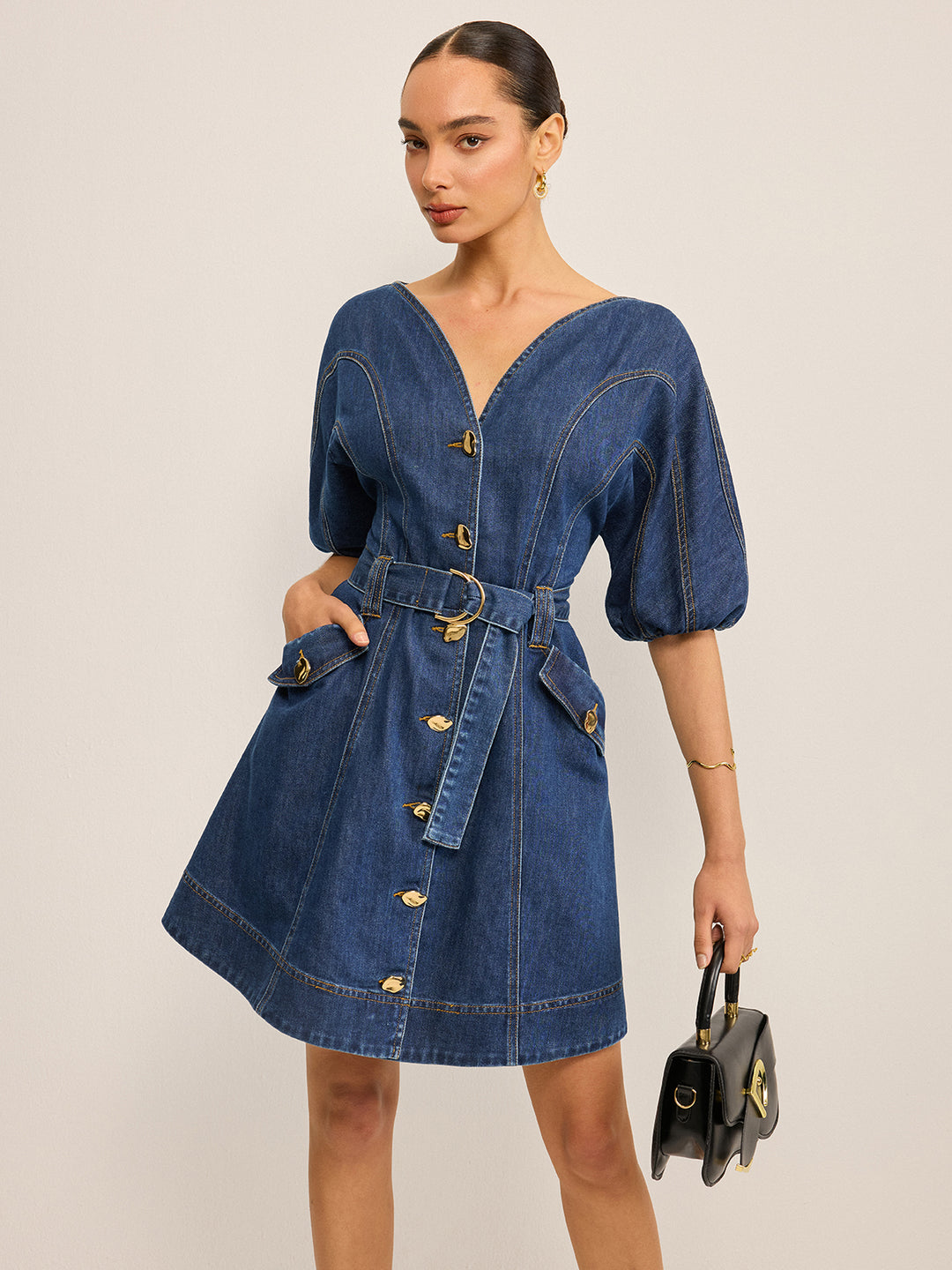 commense denim buckle dress Pocketed Belted 64% Cotton Size:5.5 (Wms 7) Dancing Queen 3379 - Resort Favorites