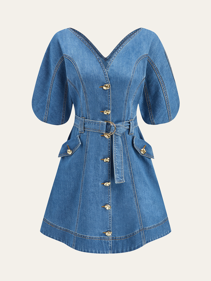 commense denim dress Denim Halter Button Front Maxi Dress