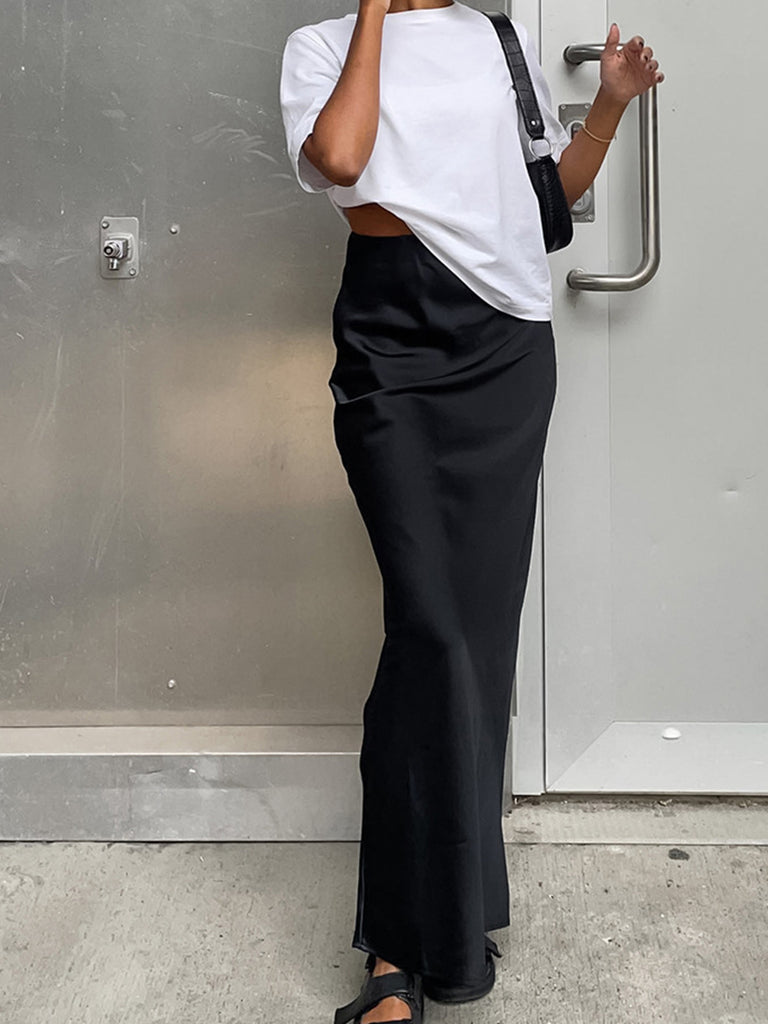 【THE MOZZ】Brit Satin Long Skirt Utility Satin Maxi Skirt – COMMENSE