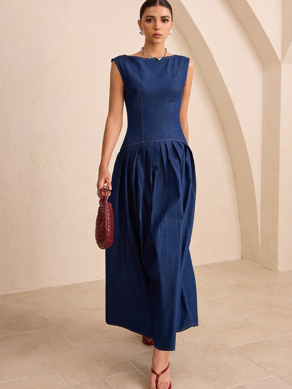 faux denim dress South Beach Faux Placket Collared Dress Denim