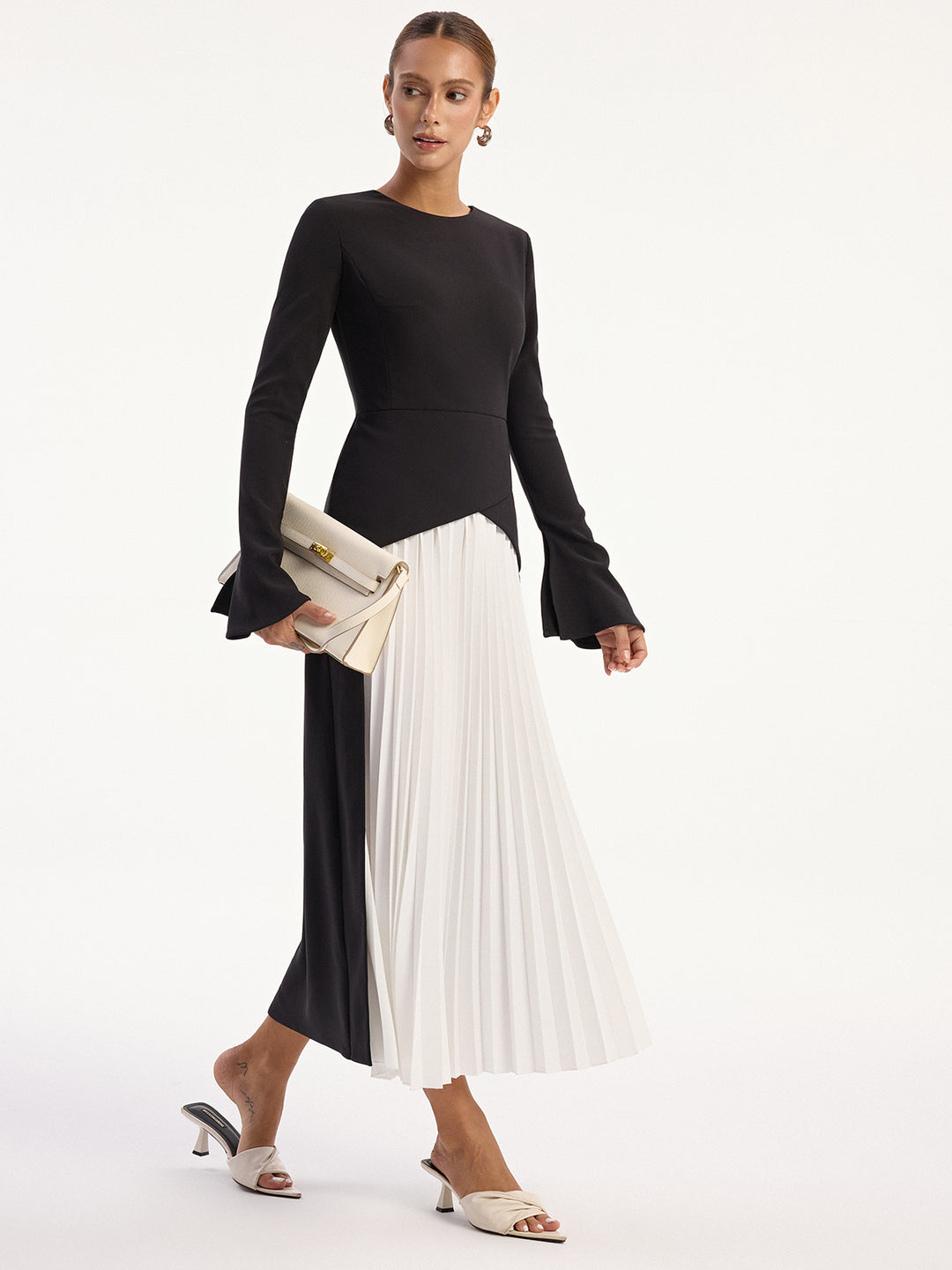 two tone pleated dress Two-Tone Pleated Dress Color Block / M