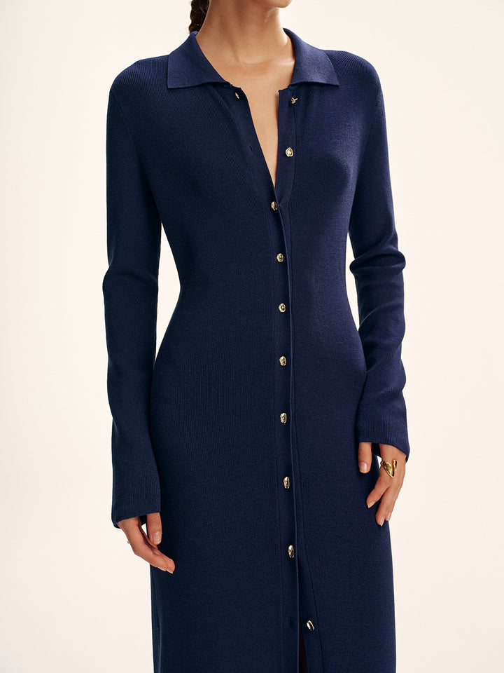 long sleeve button down dress Long Sleeve Button Knit Maxi Dress without Belt