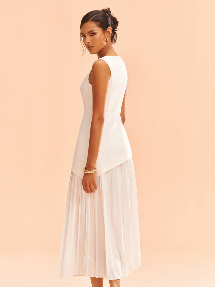 Sleeveless Asymmetric Pleated Midi Dress | COMMENSE