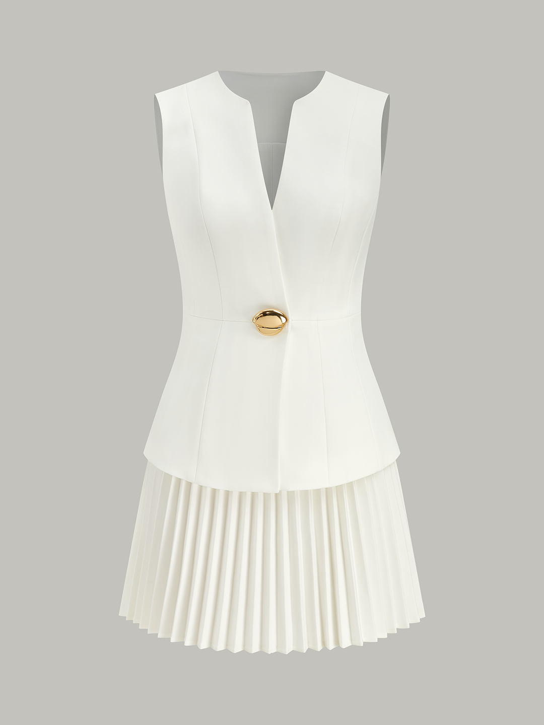 Sleeveless Metal Detail Pleated Mini Dress | COMMENSE