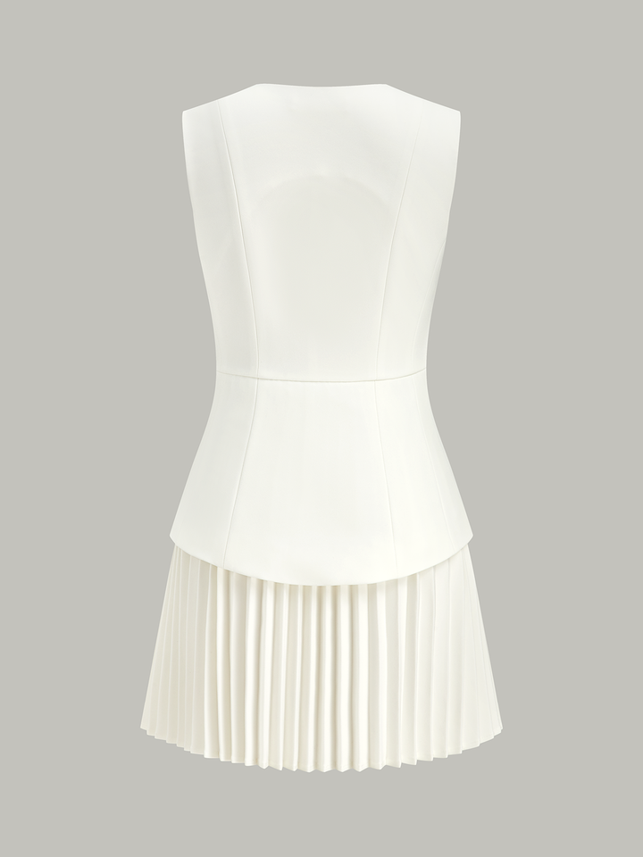 Sleeveless Metal Detail Pleated Mini Dress | COMMENSE