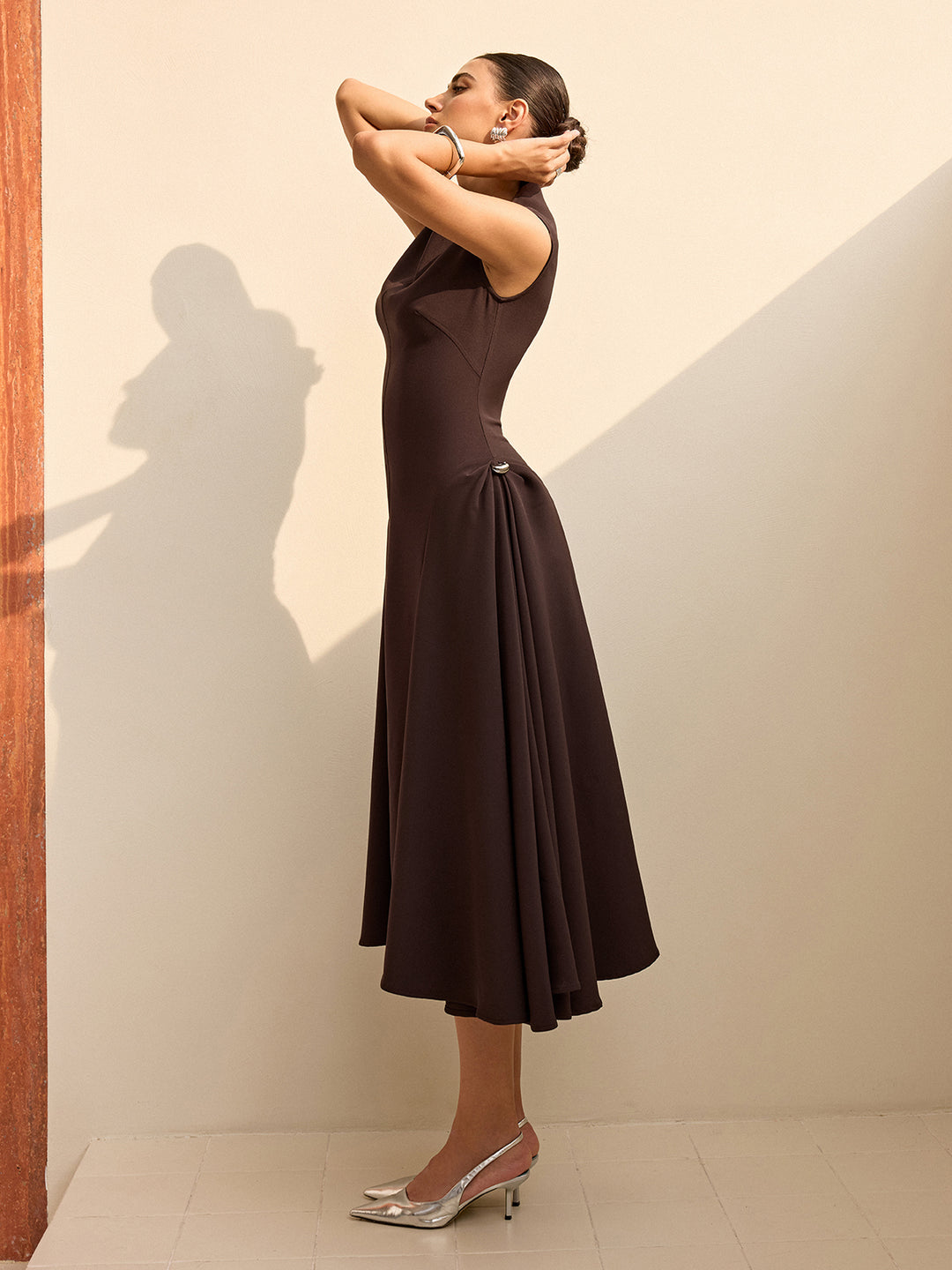 Asymmetrical Neck Cap Sleeve Maxi Dress | COMMENSE Asymmetrical Neck Cap Sleeve Maxi Dress | COMMENSE