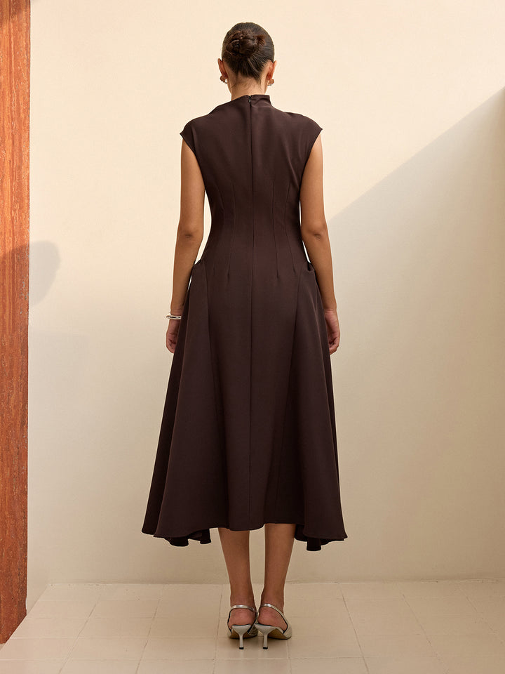 Asymmetrical Neck Cap Sleeve Maxi Dress | COMMENSE Asymmetrical Neck Cap Sleeve Maxi Dress | COMMENSE