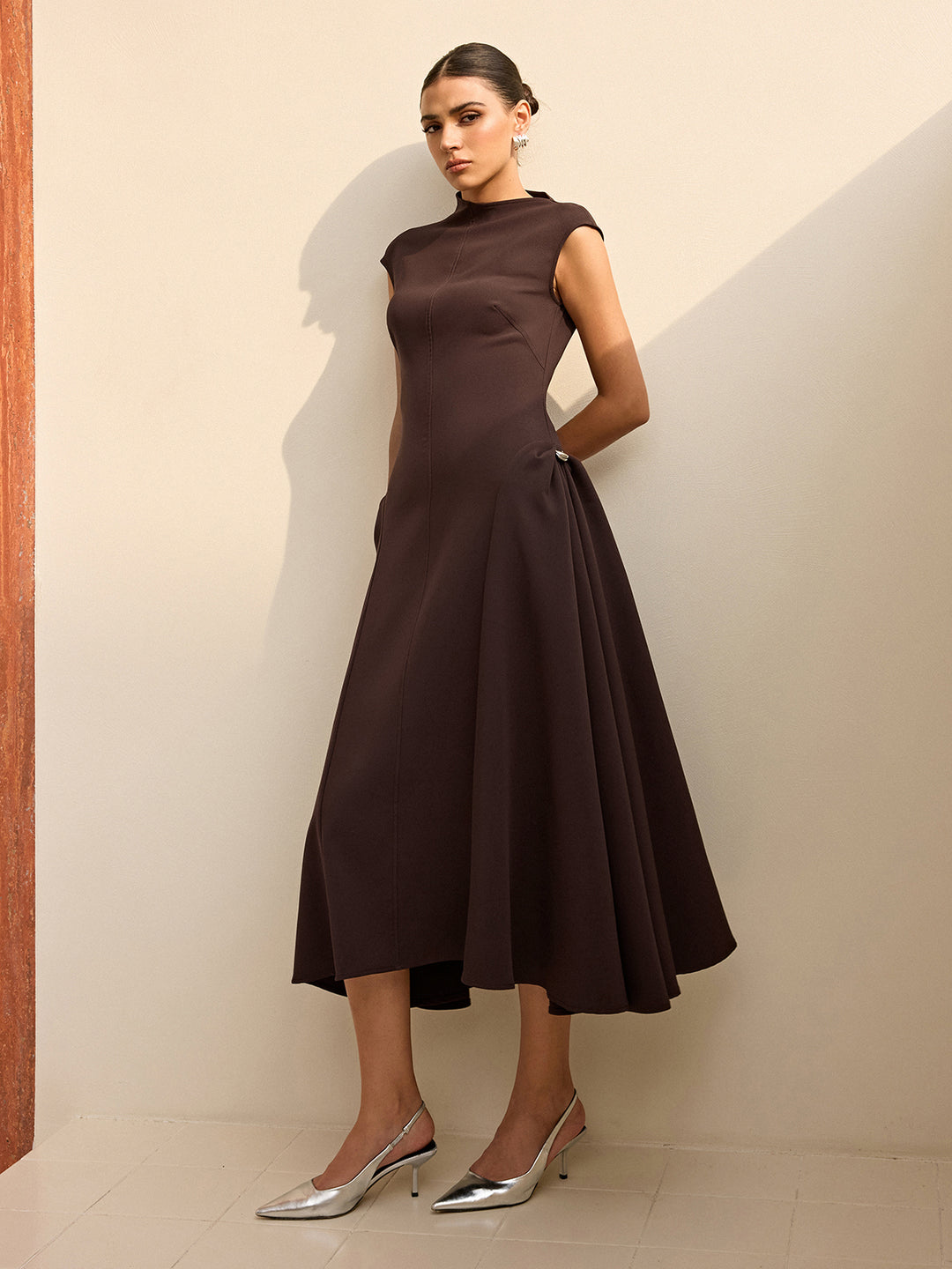 Asymmetrical Neck Cap Sleeve Maxi Dress | COMMENSE Asymmetrical Neck Cap Sleeve Maxi Dress | COMMENSE