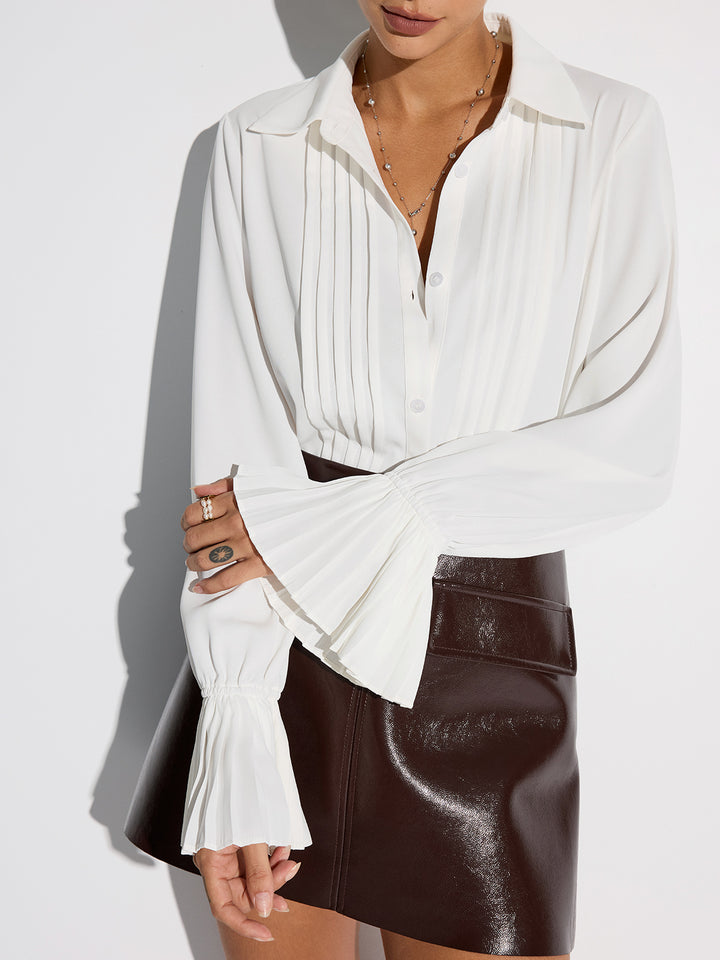 Pleated Bell Sleeve Shirt | COMMENSE
