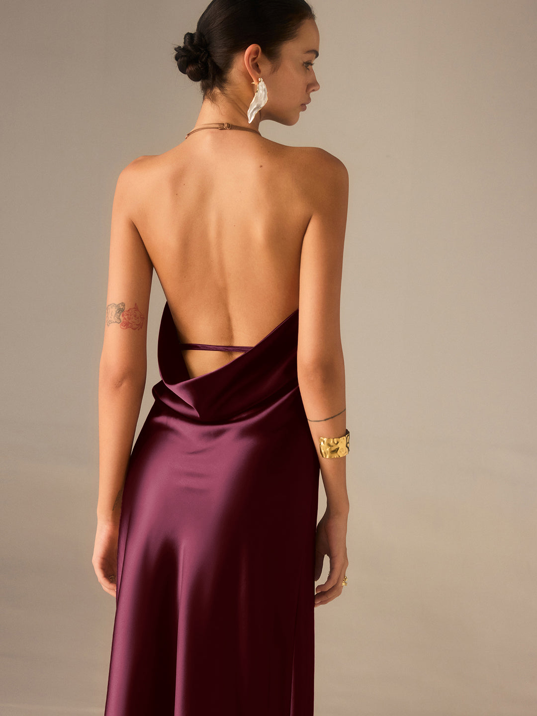 【即日発送】machatt back-open long dress brown 即日発送】machatt back-open long dress brown Open Back Satin