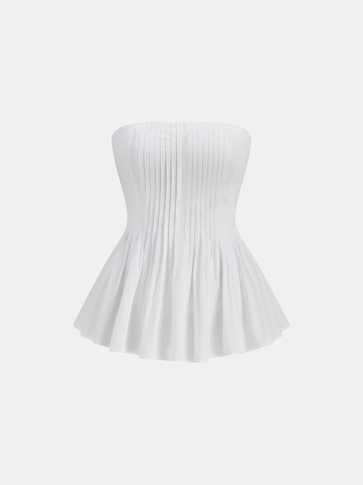 strapless open back dress Jaclyn White Bubble Hem Strapless Peplum Top – Get That Trend main image 0