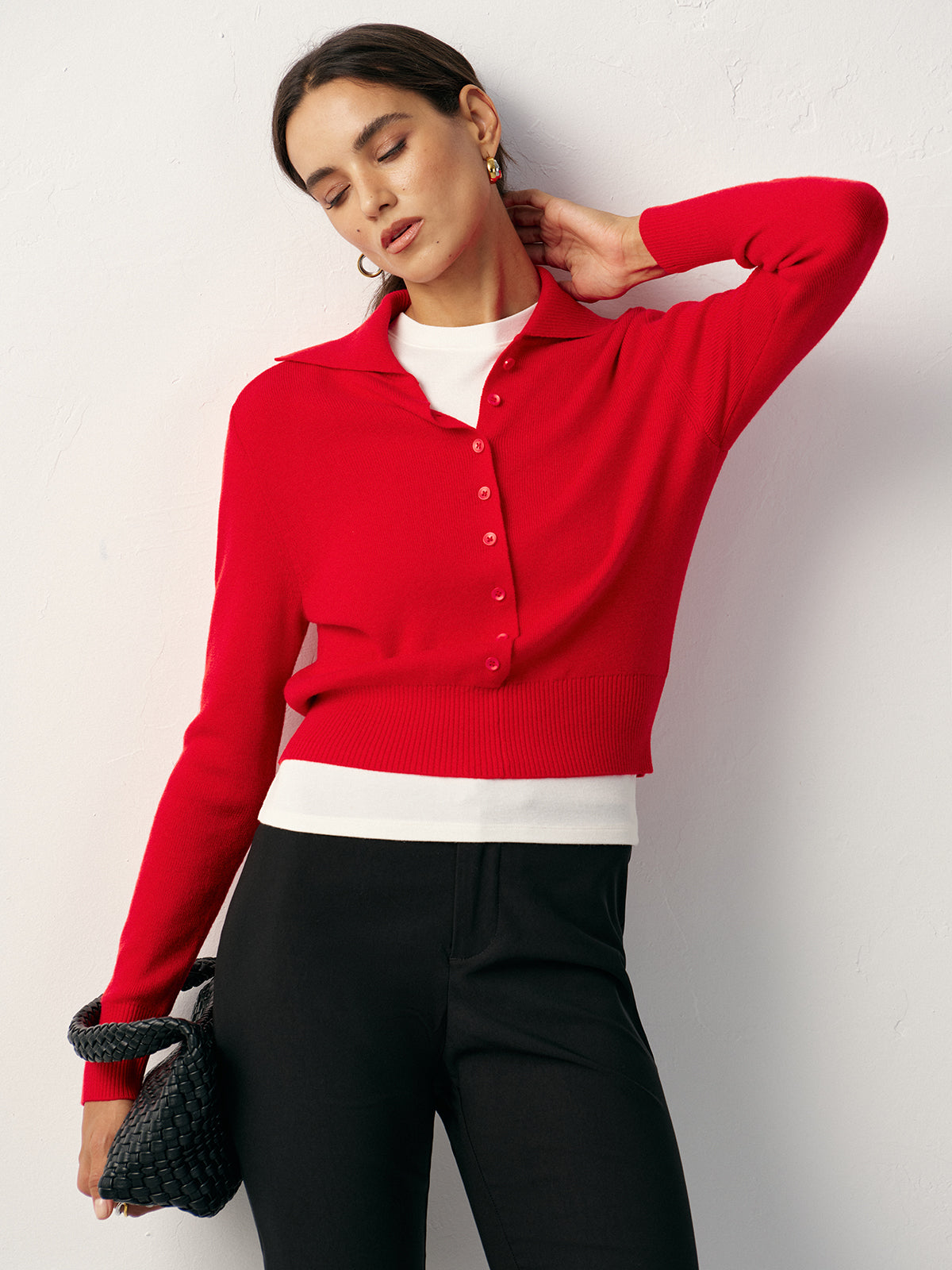 COMMENSE Knit Button Front Collared Top
