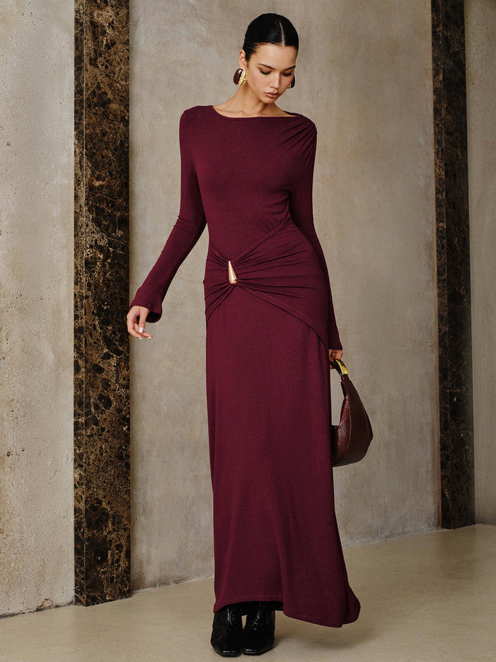 chinese dress ladies A-Line V-Neck Long Sleeves Burgundy Prom Dress with Appliques PG677 US16 / Burgundy main image 0