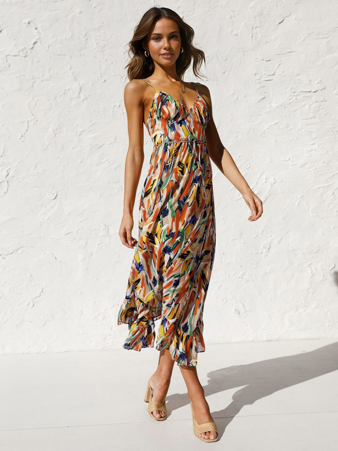 elegant multicolor print midi dress Multicolor Elegant Floral Midi Dress For Women XL main image 1