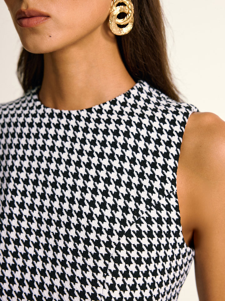black and white houndstooth dress Houndstooth sleeveless a-line mini dress - Dark Brown - M
