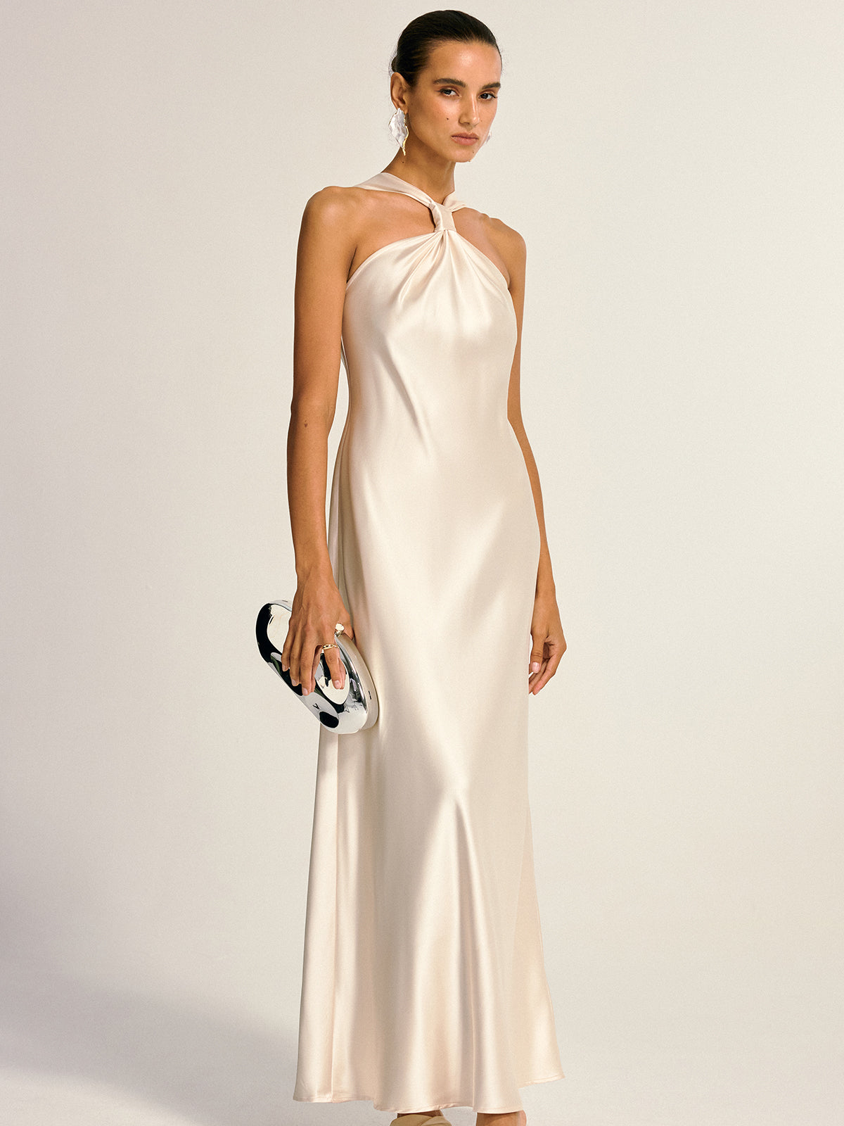 Slit Back Halter Neck Maxi Dress