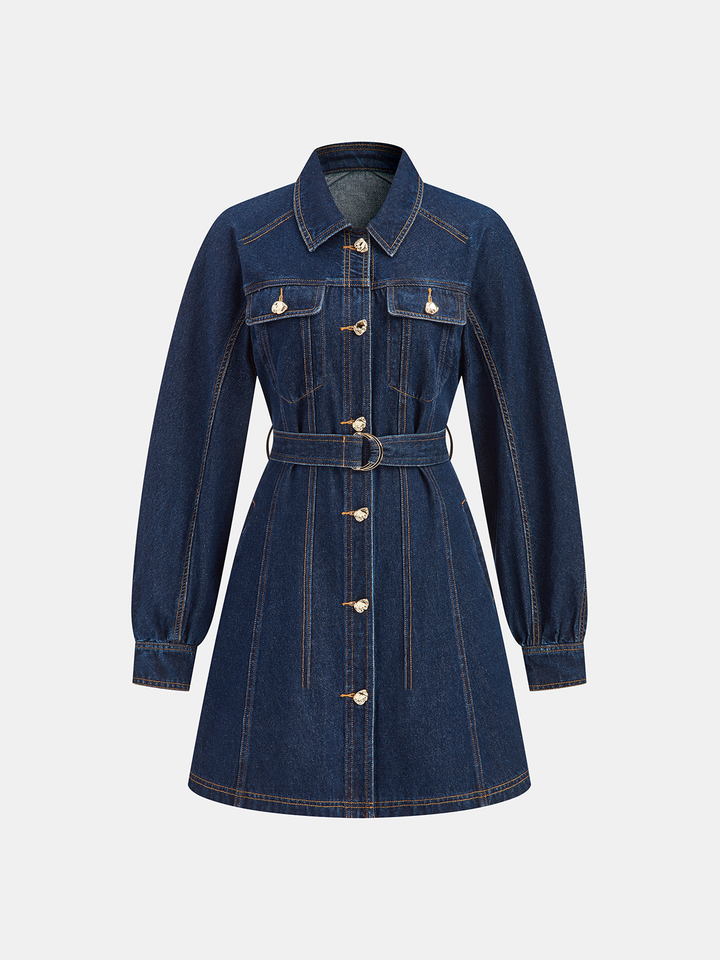 long sleeve denim dress zara Belted denim shirt dress - Blue