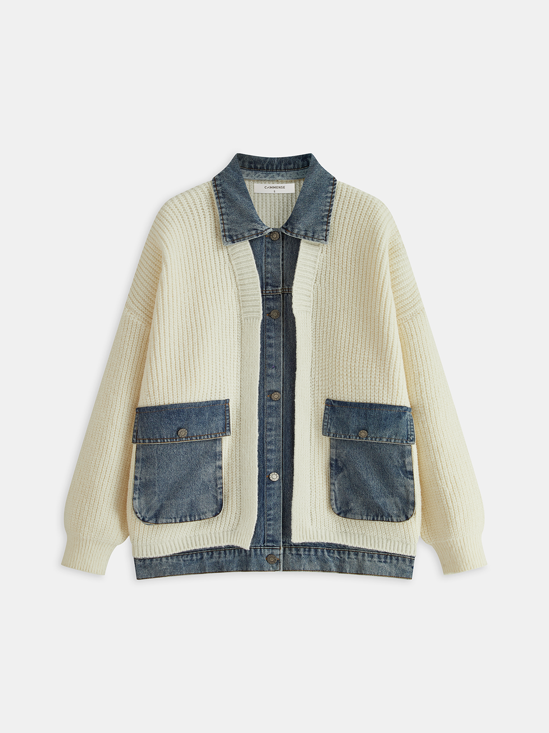 2 in 1 Denim Paneled Cardigan | COMMENSE