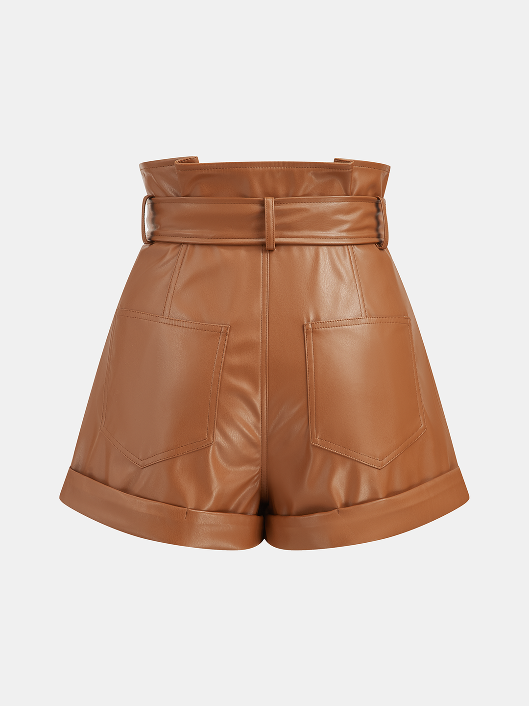 High-Waist PU Leather Cuffed Shorts with Belt | COMMENSE High-Waist PU Leather Cuffed Shorts with Belt | COMMENSE