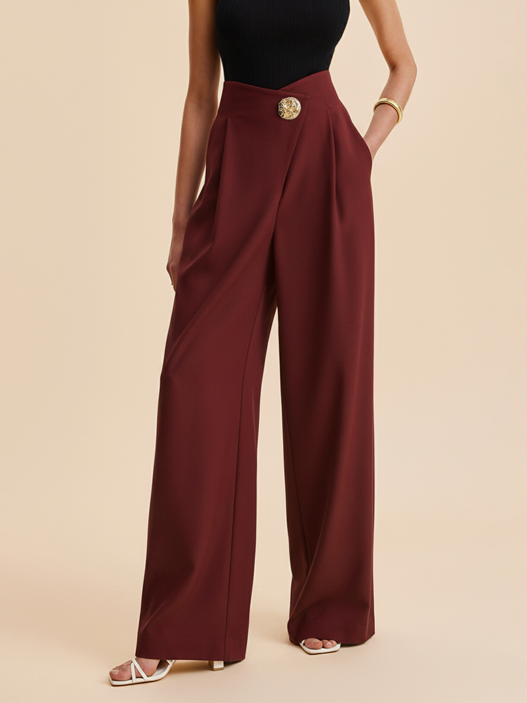 Embellished High-Waist Wide-Leg Pants | COMMENSE