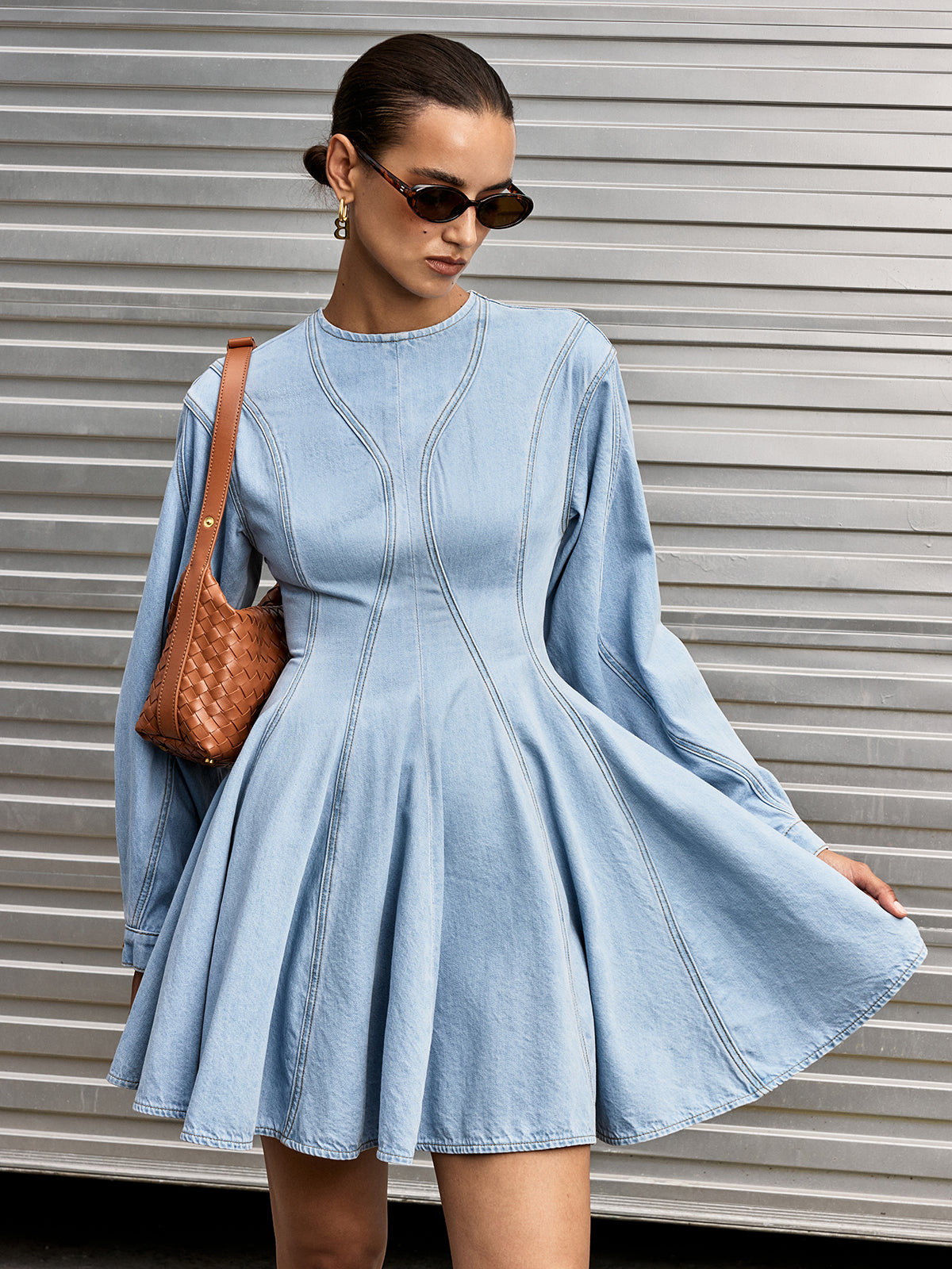 Denim Long Sleeve Flare Dress | COMMENSE Denim Long Sleeve Flare Dress | COMMENSE