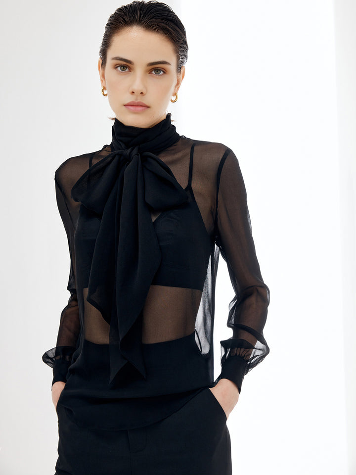 Sheer Bow Chiffon Blouse | COMMENSE