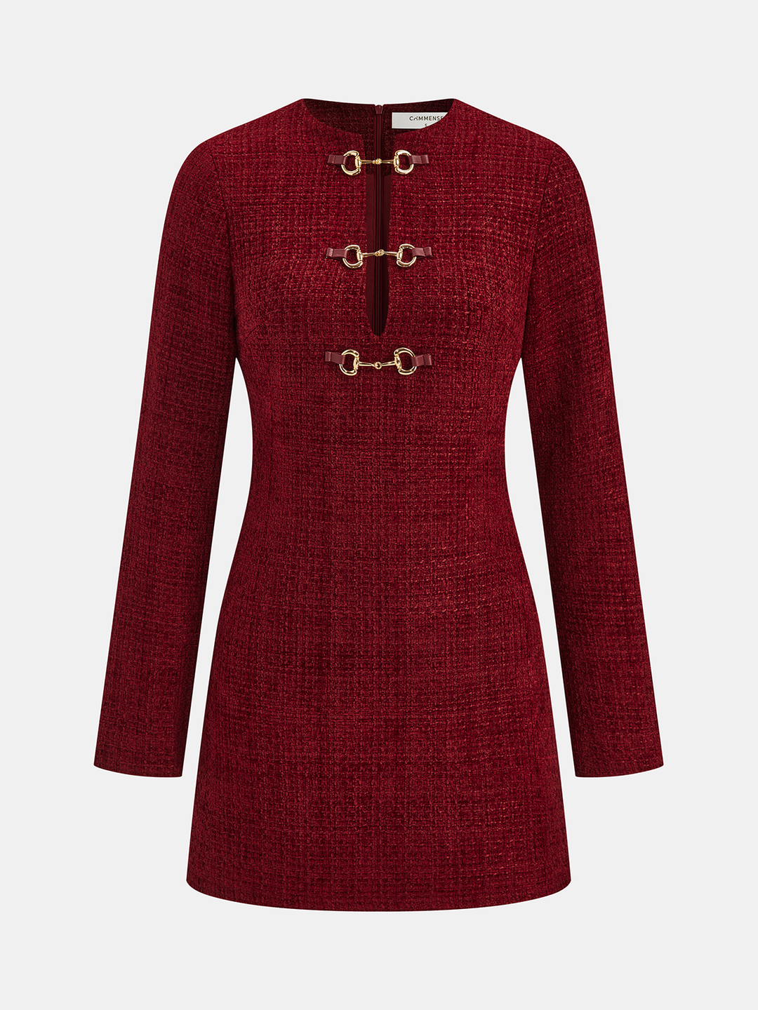 Metal Buckle Tweed Mini Dress | COMMENSE