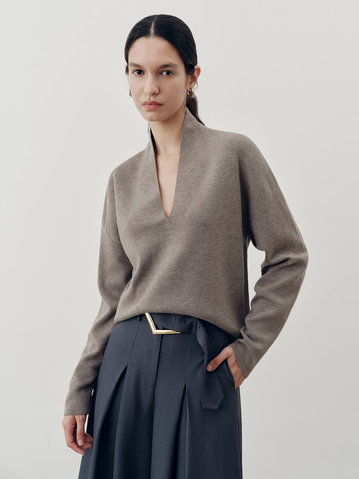 Wool-Blend Deep V-Neck Sweater | COMMENSE